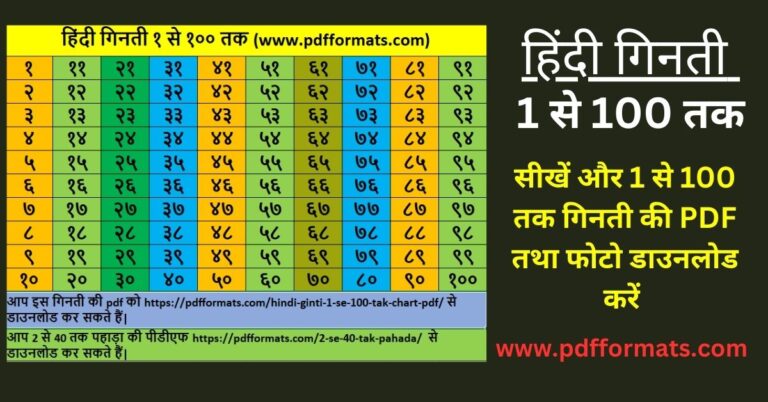 1 से 100 तक गिनती हिंदी में PDF | 1 to 100 Hindi Ginti Chart PDF ...