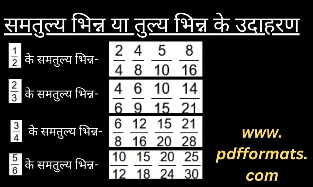 तुल्य भिन्न या समतुल्य भिन्न के उदाहरण | examples of equivalent fraction